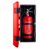 Ultrafire weatherproof single extinguisher cabinet shown with front open and a red P50 foam extinguisher inside