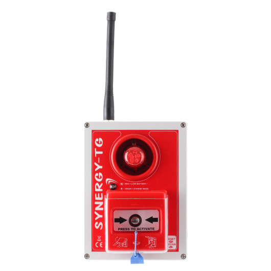 Red and white UltraFire Tough Guard Call Point with Antenna and Press to Activate Button