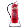 ultrafire single chrome fire extinguisher stand shown from front with a red foam extinguisher attached and black hose