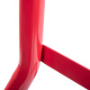 Closeup of red metal frame of ultrafire double red fire extinguisher stand showing smooth painted surface