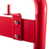 Closeup view of the ultrafire double red fire extinguisher stand bracket with screws and welded joint visible