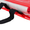 ultrafire fire blanket showing closeup of open folded material with black strap and part of the red container