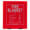 Front view of ultrafire fire blanket in a red square case with white text and instructions visible