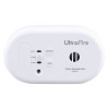 Front view of an UltraFire carbon monoxide alarm, model UBC01, showing labeled buttons and indicators including “SILENCE,” “TEST,” “FAULT,” “ALARM,” and “POWER.”