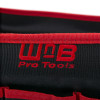 Close up of the logo on the Ultrafire engineer servicing kit showing red and black fabric and stitching