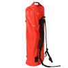Lithco electric vehicle blanket packed inside a tall red bag with black straps seen from the back