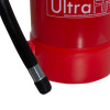 Close up of the hose on an ultrafire 9ltr foam fire extinguisher showing the nozzle and part of the red body