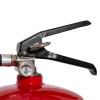 Handle and pressure gauge of an ultrafire lithco lb6 lithium ion fire extinguisher showing details and lever mechanism