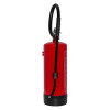 Side view of ultrafire lithco lb6 lithium ion fire extinguisher showing red body and black hose and base