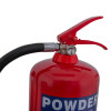 Top view of the red ultrafire 6kg powder extinguisher showing the handle, hose, and pressure gauge gauge