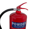 Top view of ultrafire 9kg powder extinguisher showing red handle, pressure gauge, and black hose connection