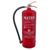 Front view of ultrafire 9l water extinguisher showing red cylinder and black hose with lever on top