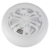 angled view of a white ultrafire battery heat alarm showing its protective cover and ventilation slots
