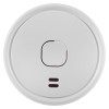 Front view of ultrafire battery optical smoke alarm showing circular shape and central square button