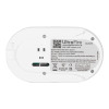 Back view of sealed 10 year carbon monoxide detector showing label with instructions and technical details