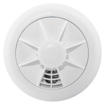 Front view of the ultrafire radio interlinked 10yr battery heat alarm showing its circular white design