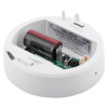 Base of ultrafire radio interlinked 10yr battery optical smoke alarm shown at an angle with internal battery visible