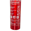 Close-up of the bottom section of the ultrafire lithium battery fire extinguisher 500ml showing instructions and safety symbols