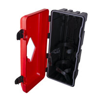Dual elastic PVC straps to secure fire extinguishers in place